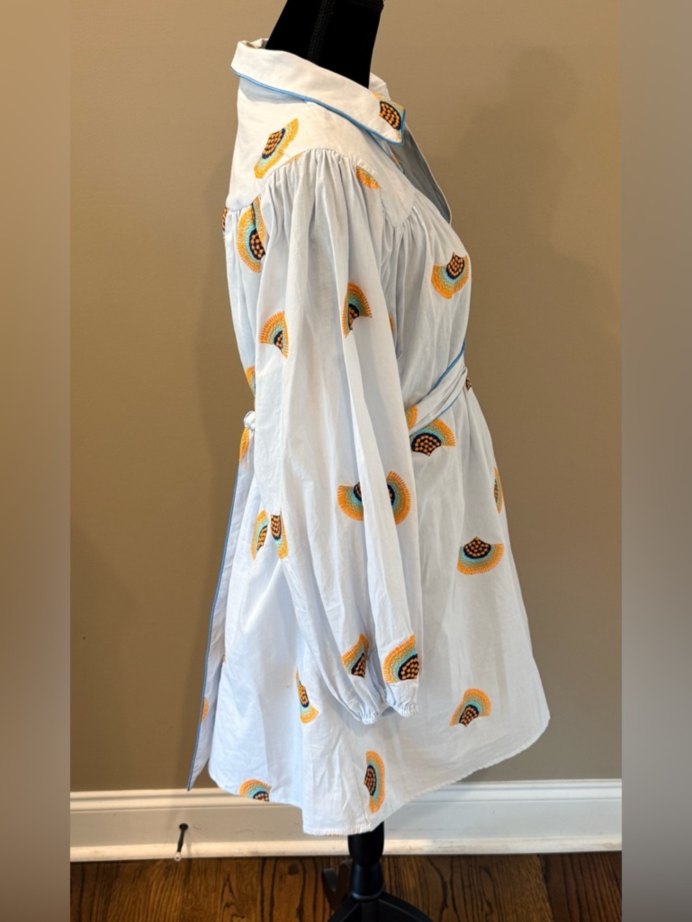 Women’s CIEBON Halliday Light Blue Embroidered long sleeve dress- Size Large - Picture 2 of 10